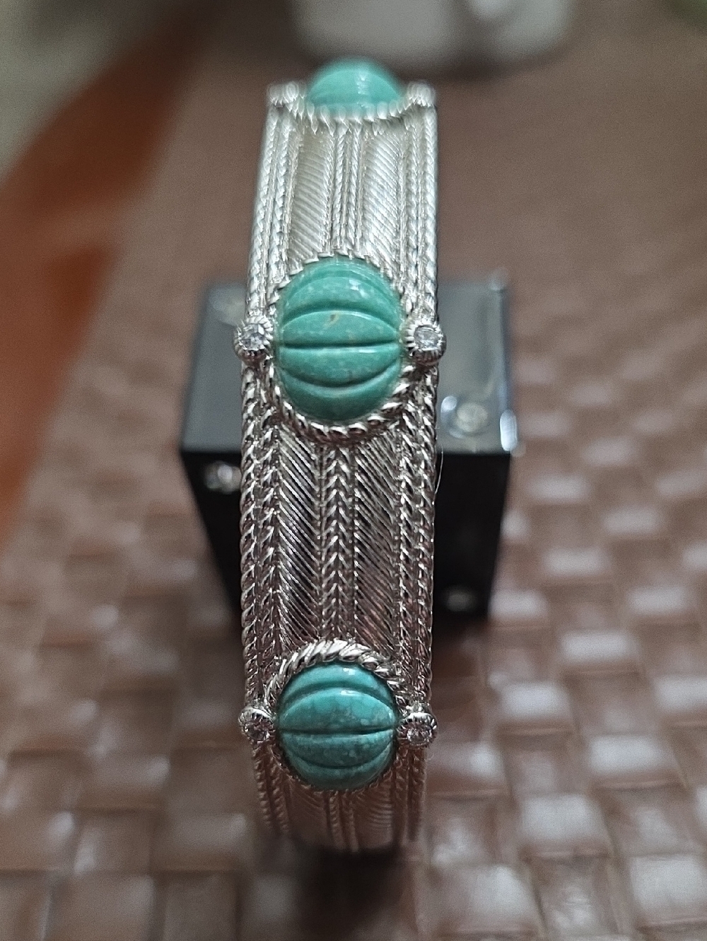 Judith Ripka Sterling Silver Bracelet with Turquoise Cabochons.